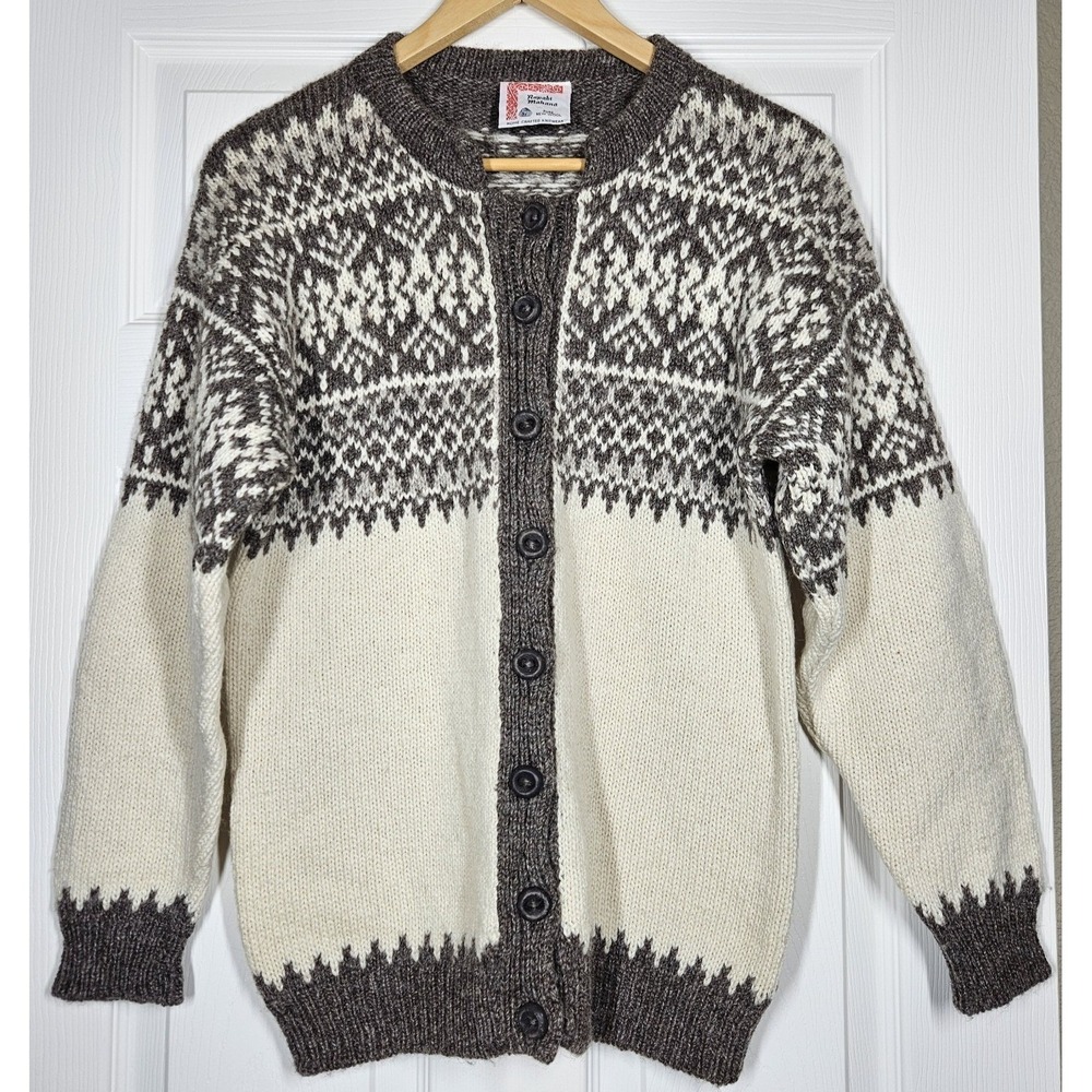VTG Rapaki Mahana Fair Isle Nordic Hand Knit 100% Wool Cardigan Sweater M/38